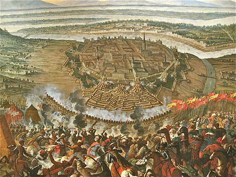 A art stored in the Wien museum. it depicts a battle between the attacking Ottoman Turks and defending commonwealth of Christian peoples of europe defending one of the holy cities of the time. the commonwealth concisted of Poles, Germans, Italians, French, etc. the picture shows soldiers clashing on ground against the walls of the background shows the landscape around the city and the river of Danube.