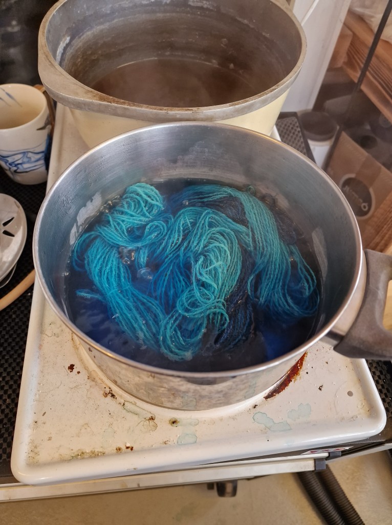 Coloured blue yarn