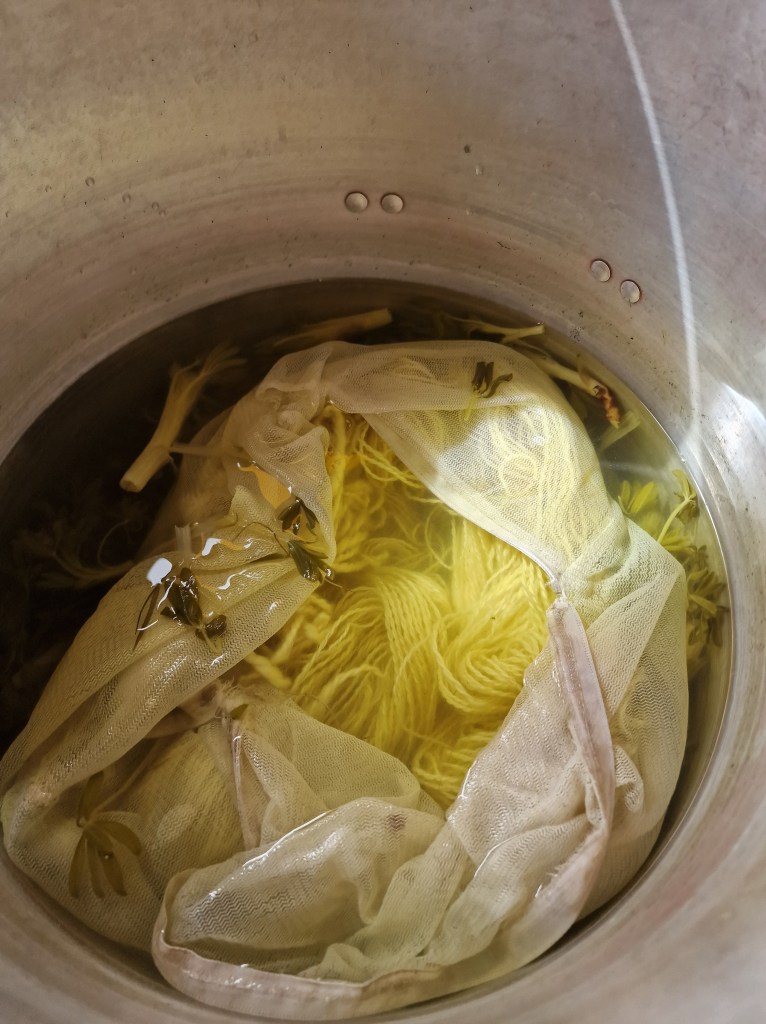 Yellow yarn in a pot