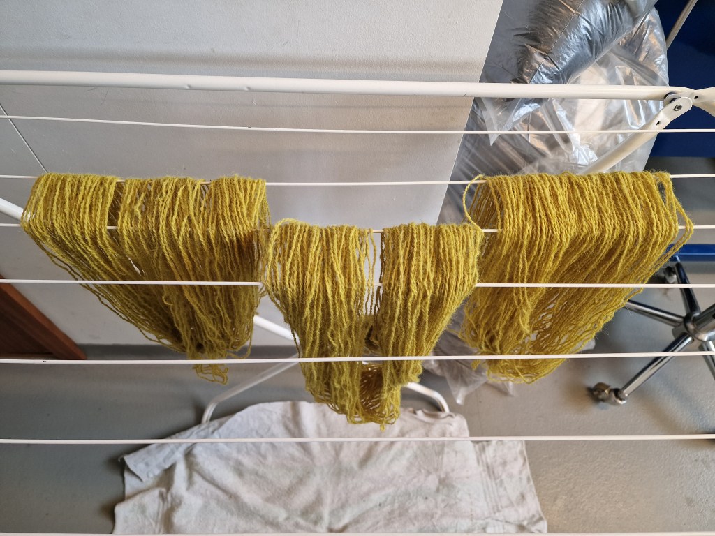 Birch leaves colored yellow yarn